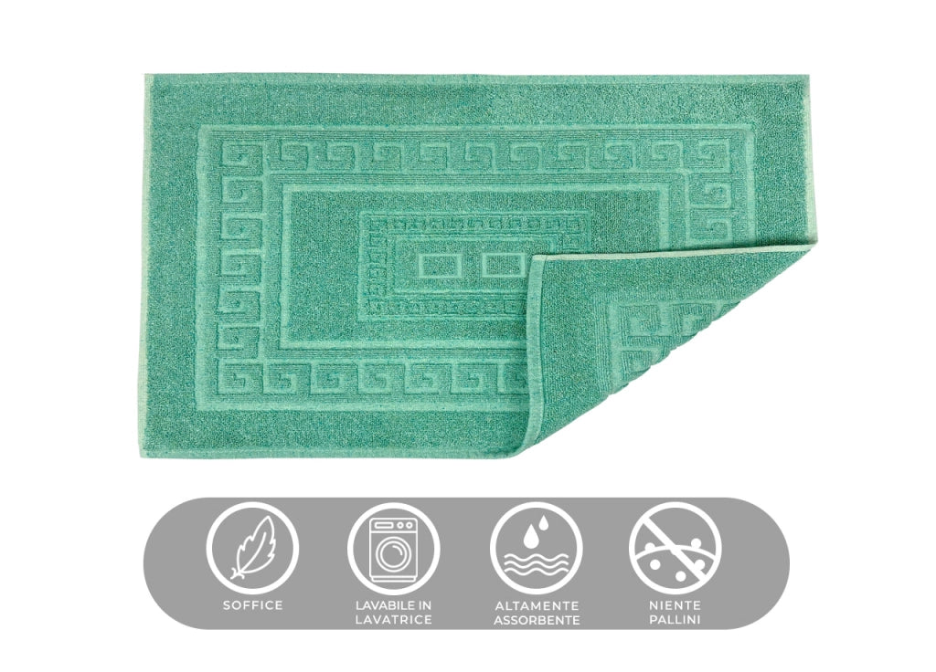 Tappeto Bagno Doccia Spugna Tinta Unita Torino Tappetino Super Assorbente In Cotone Pelo Corto Con Greca - 60x180 - Verde