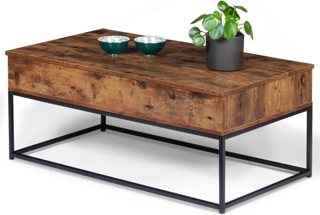 Tavolino DAYTON con piano sollevabile, effetto invecchiato, design industriale