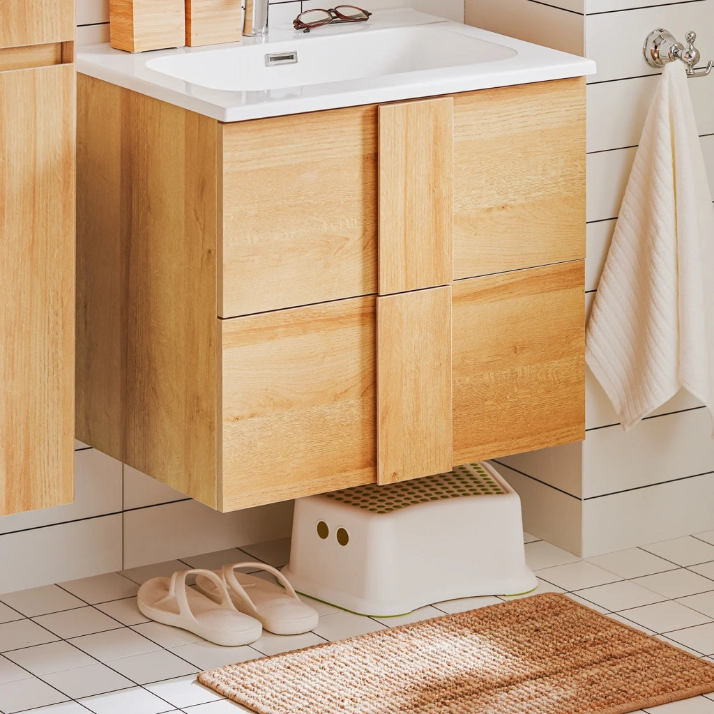 SoBuy Mobile base per lavabo con due cassetti Mobile da bagno Naturale 61x46x54cm BZR172-N