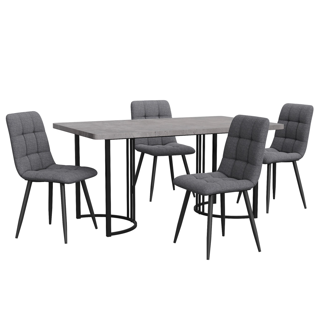 Tavolo da Pranzo Allungabile con 4 Sedie ¨C MINIMAL ¨C Piano MDF Grigio, Gambe Metallo Nero, 140x80