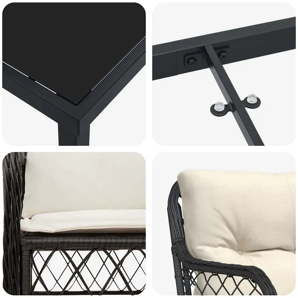 Set da Pranzo per Giardino con cuscino 5 pcs Nero polyrattan 3380198