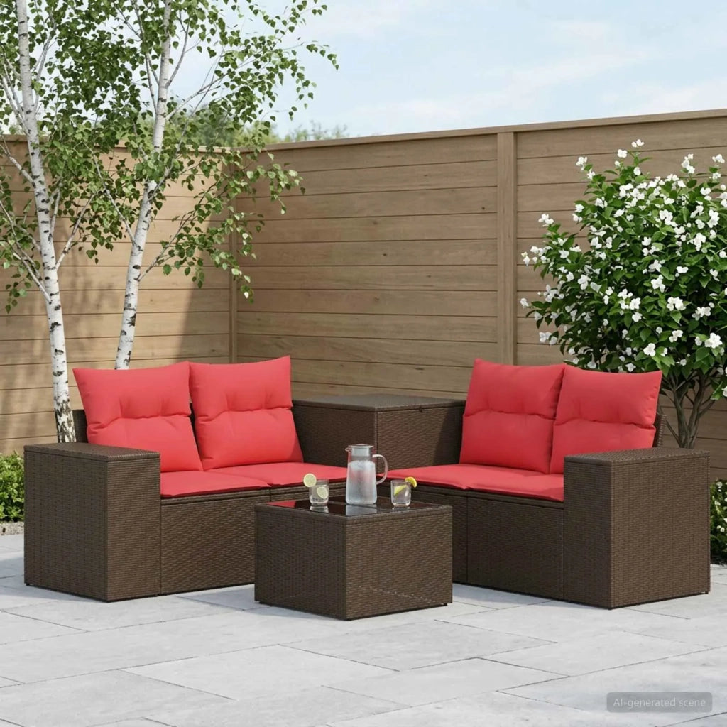 Set di divani 6 pz Marrone e Rosso Rattan sintetico e Acciaio 3447565