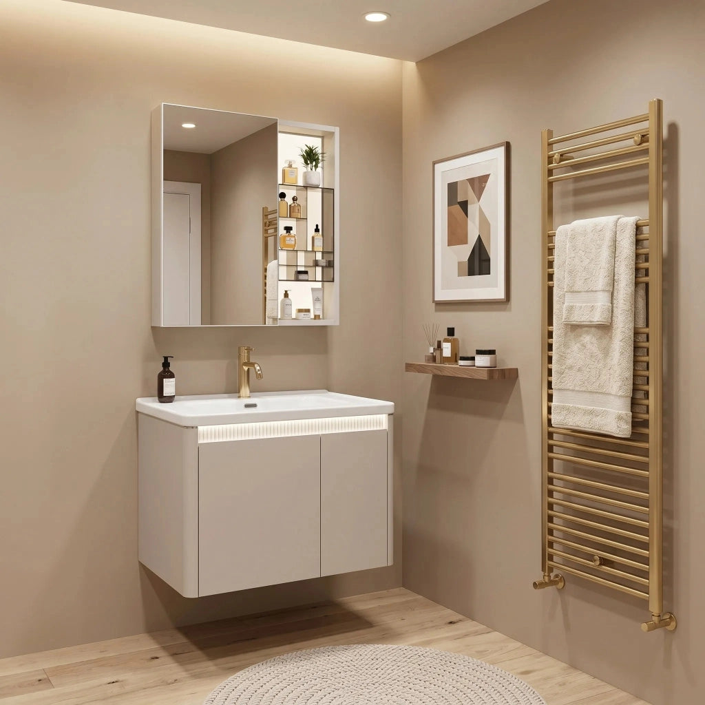Set Di Mobili Da Bagno Con Lavabo Sora De07-60 Beige 60cm