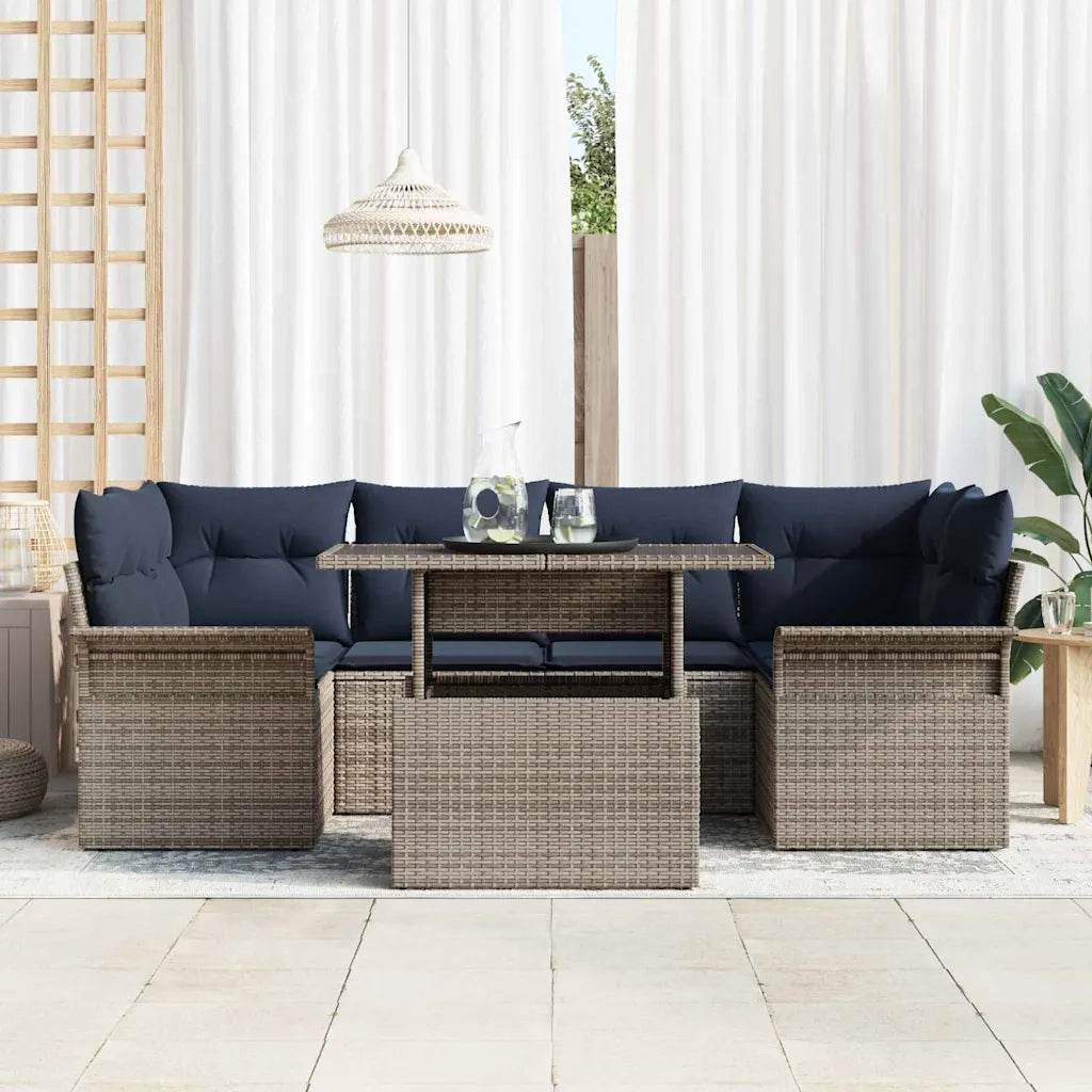 Set Divano da Giardino 7 pcs Grigio Rattan in Polipropilene 3356958