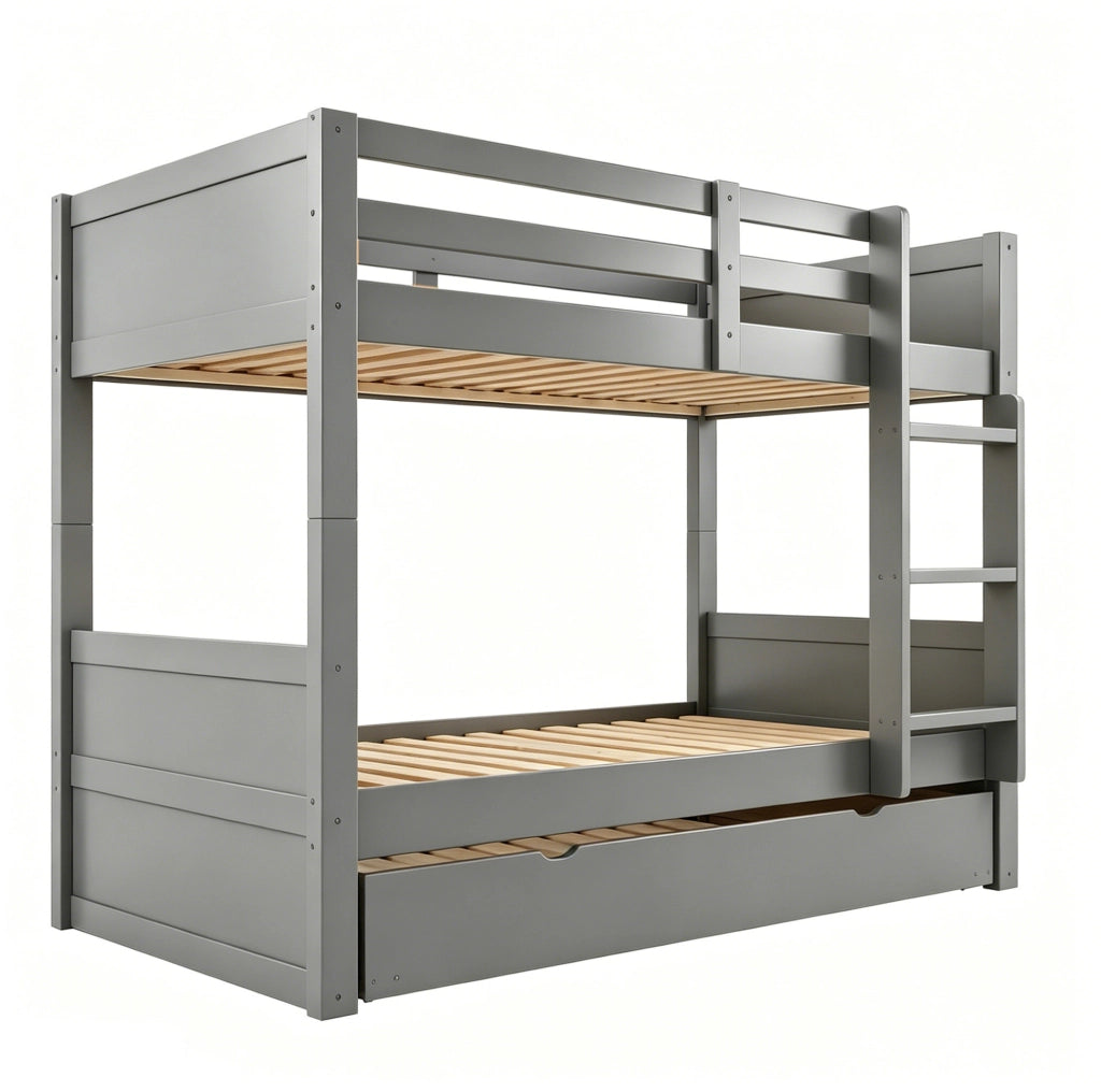 Letto a castello 90x200 cm convertibile in due letti singoli e con letto estraibile in legno grigio