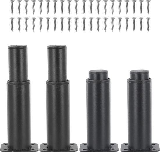 Piedi regolabili per mobili 12 cm in metallo nero - set da 4 - regolabili in altezza 12-18 cm - inclusi viti - piedi per divano - piedi per tavolo - piedi per televisore e divano