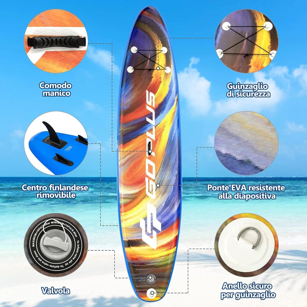 Tavola SUP Gonfiabile, Tavola da SUP, Stand Up Paddle Board Gonfiabile, Surf Board Gonfiabile con Accessori Completo