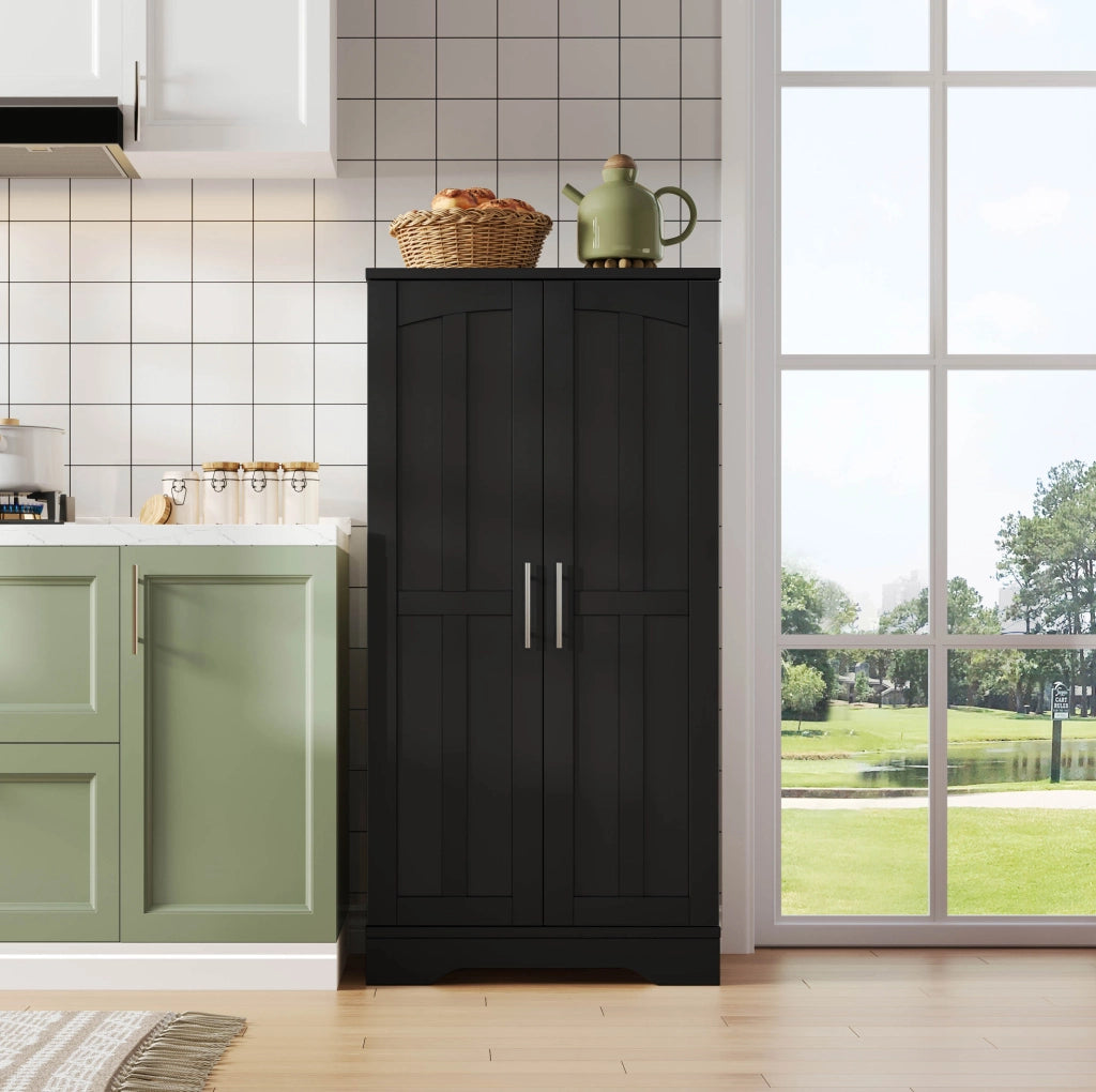 Credenza alta moderna 120x60x40 cm in MDF nero con luce LED sensore e ante scanalate