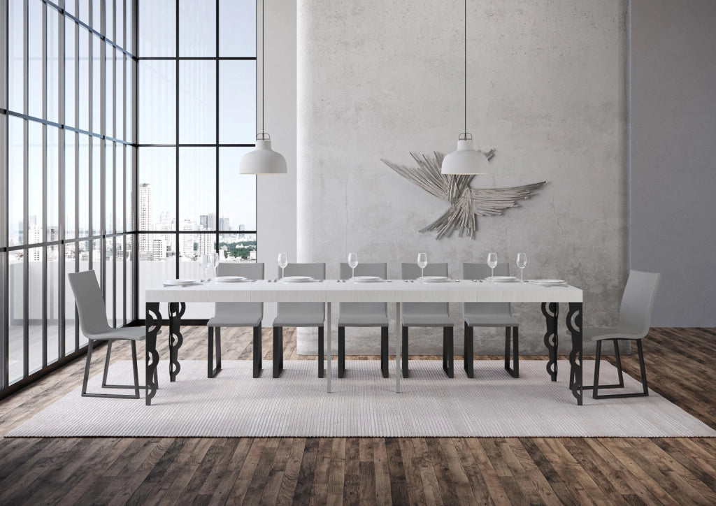 Consolle allungabile 90x40/300 cm Karayan Premium Bianco Frassino telaio Antracite