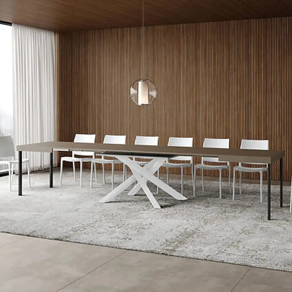 Tavolo allungabile 140/400x90 cm Volantis tortora gambe bianche