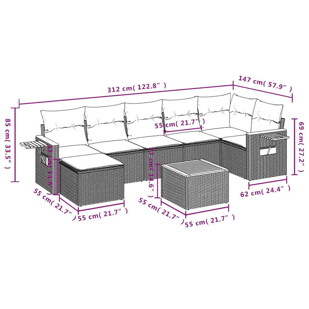 Set Divani da Giardino 8 pz con Cuscini Nero in Polyrattan