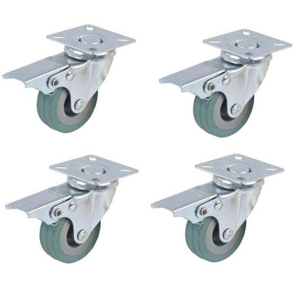 Trade Shop - 4 Ruota Gomma Ricambio Rotella Carrello Mobili Staffa Girevole Con Freno 75x21 -