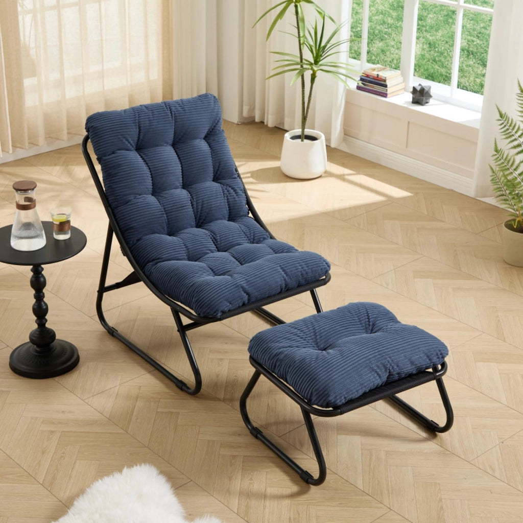 Sdraio, sedia da relax, con poggiapiedi, senza braccioli, blu