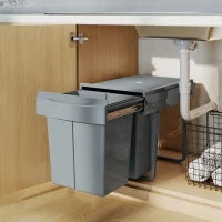 Pattumiera Estraibile Sottolavello per Differenziata con 2 Secchi da 20L, 52x33.5x41 cm, Grigio
