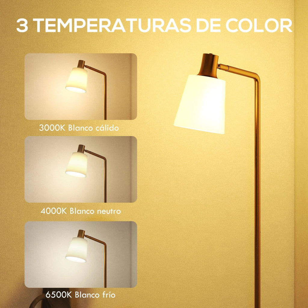 Lampada da Terra LED Regolabile 3 Temperature Colore 3000K-6500K ¨C Zephmum ¨C Bianco Dorato