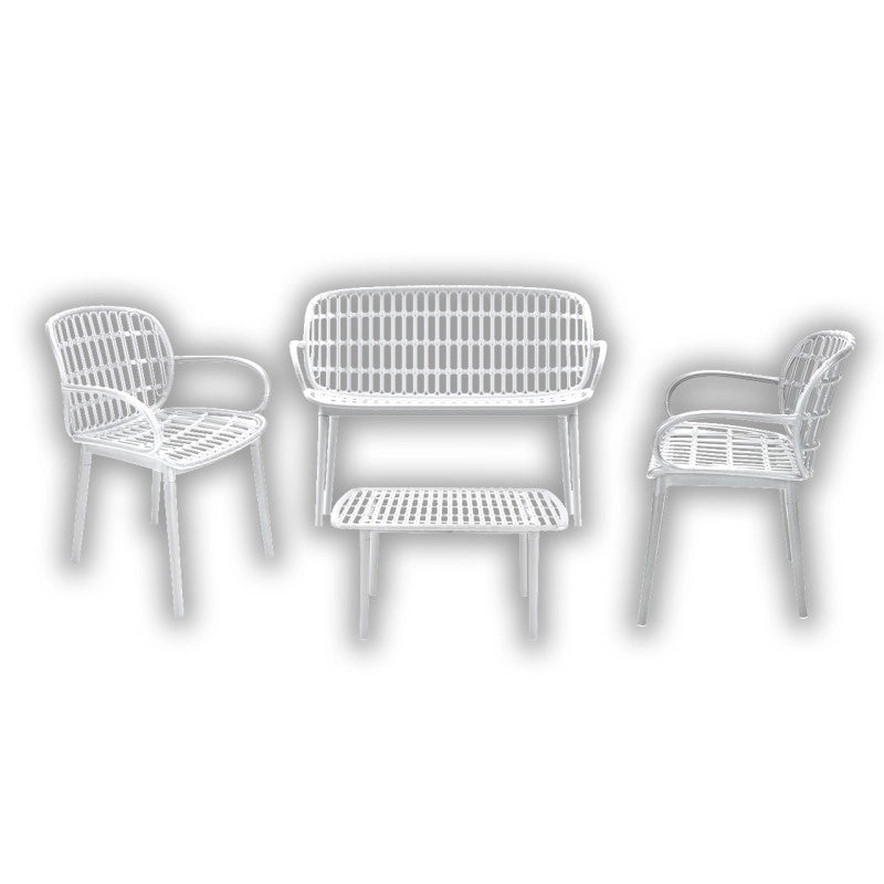 Set tavolino 2 sedie divano Positano Garden set con cuscini 3 colori - Bianco