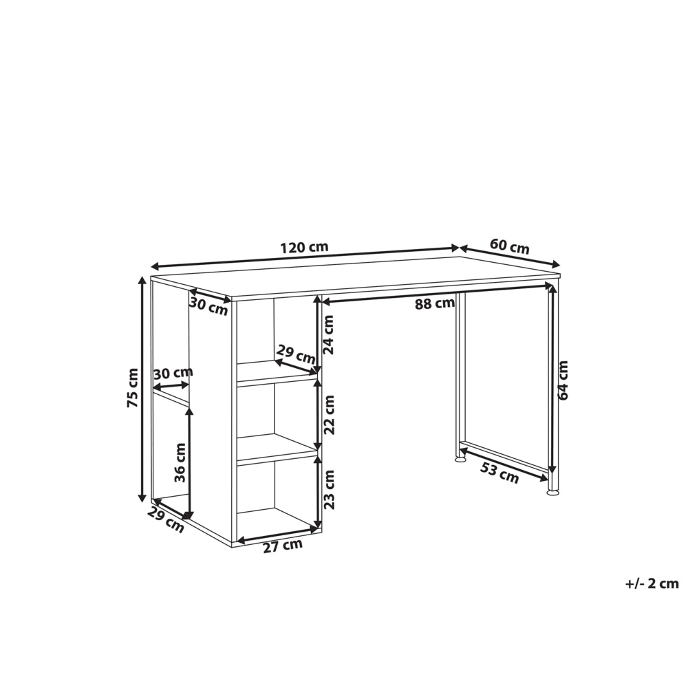 Scrivania da casa Piano in legno scuro Gamba in acciaio in metallo Nero Ripiani bianchi Contenitori 120 x 60 cm
