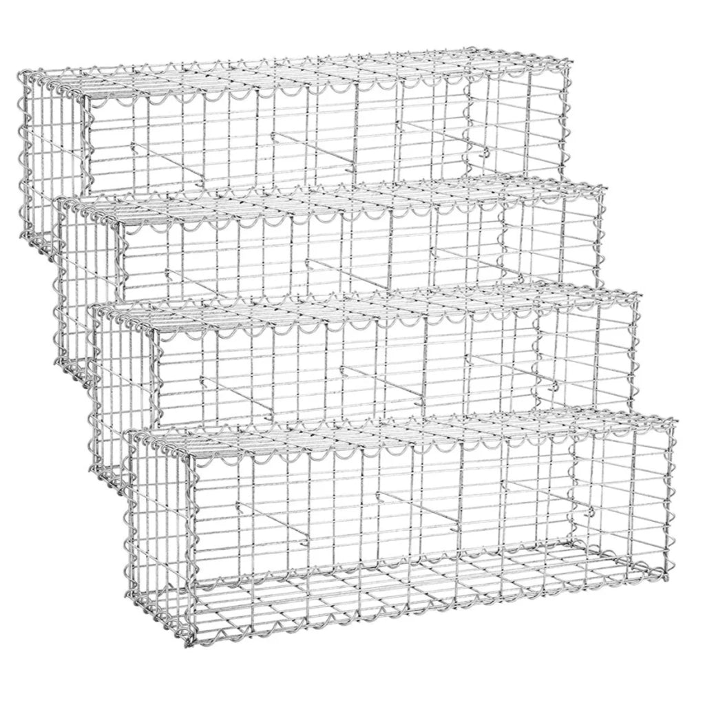 Set di 4 gabbioni per pietre gabbia metallica cestino per pietre maglia 5 x 10 cm zincato muro decorazione da giardino 100 x 50 x 30 cm grigio 12_0005963