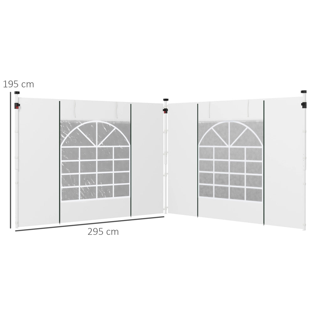 Set di 2 teli laterali per gazebo 3 x 3 m / 3 x 6 m con finestre e porta con zip, bianco, poliestere