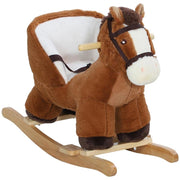 CAVALLO A DONDOLO PER BAMBINI 18-36 MESI CON SUONI BASE IN LEGNO E CINTURA DI SICUREZZA 68X33X45 CM MARRONE