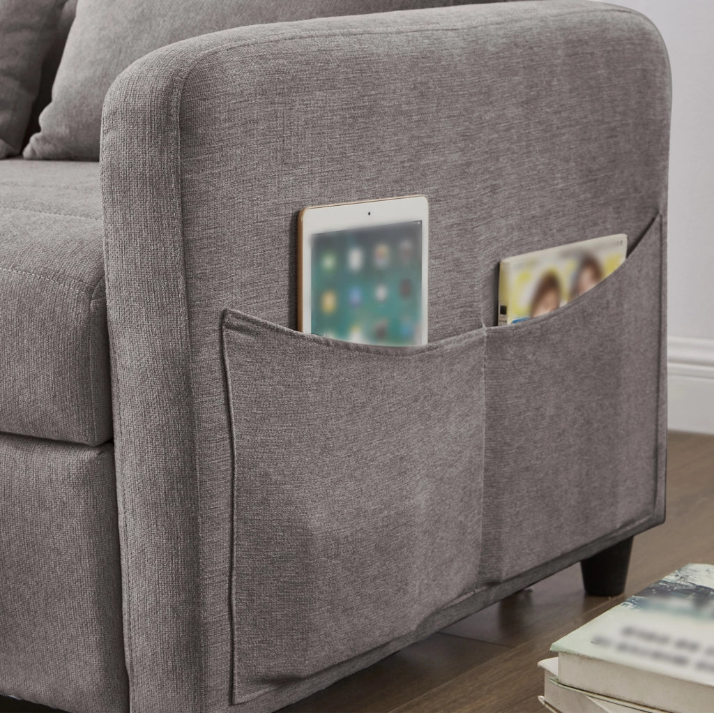 Divano letto 166x95 cm con schienale regolabile; tessuto in cotone e lino; grigio