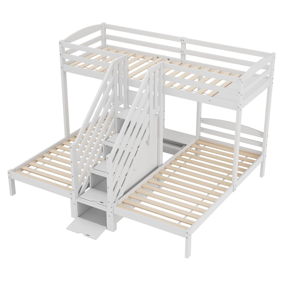 Letto a Castello 3 Posti con Cassetti ¨C MINIMAL ¨C Pino Bianco 90x200