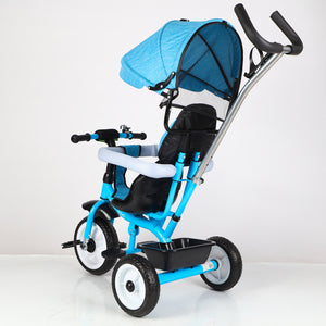 Triciclo Passeggino per Bambini 69x49x98 cm con Parasole e Campanellino Trico Funny Blu