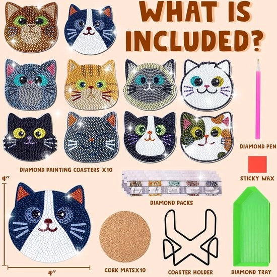 Sottopiede per pittura con tema di gatti, set di pittura con diamanti per bambini e adulti
