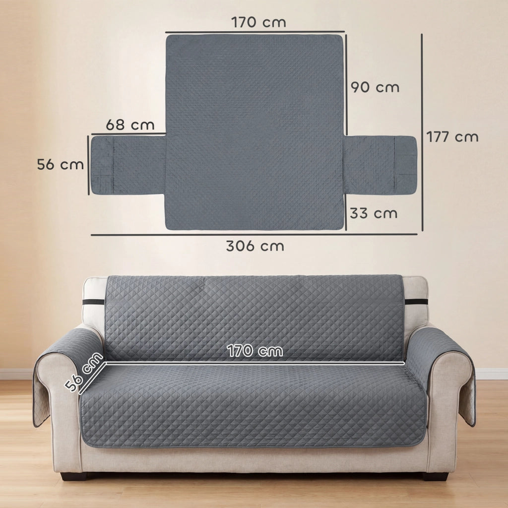 Copridivano 3 Posti Impermeabile Antiscivolo con Tasche ¨C zephmum ¨C Grigio