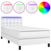 Letto singolo | Letto per adulti | Giroletto Molle con Materasso e LED Bianco 90x200 cm Similpelle