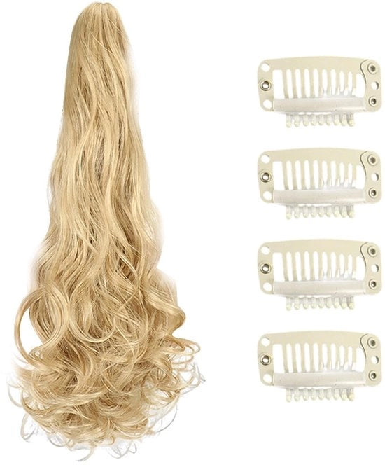 Pruica per capelli clip-in, 4 pezzi, capelli lunghi e ondulati, naturale, resistenti al calore, materiale di alta qualità, 4 pezzi, colore luce miele.