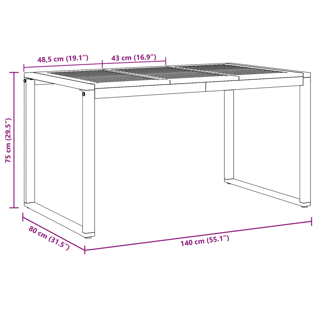 Tavolo da pranzo da esterno Grigio 140x80x75 cm Acciaio e Legno Massello di Acacia