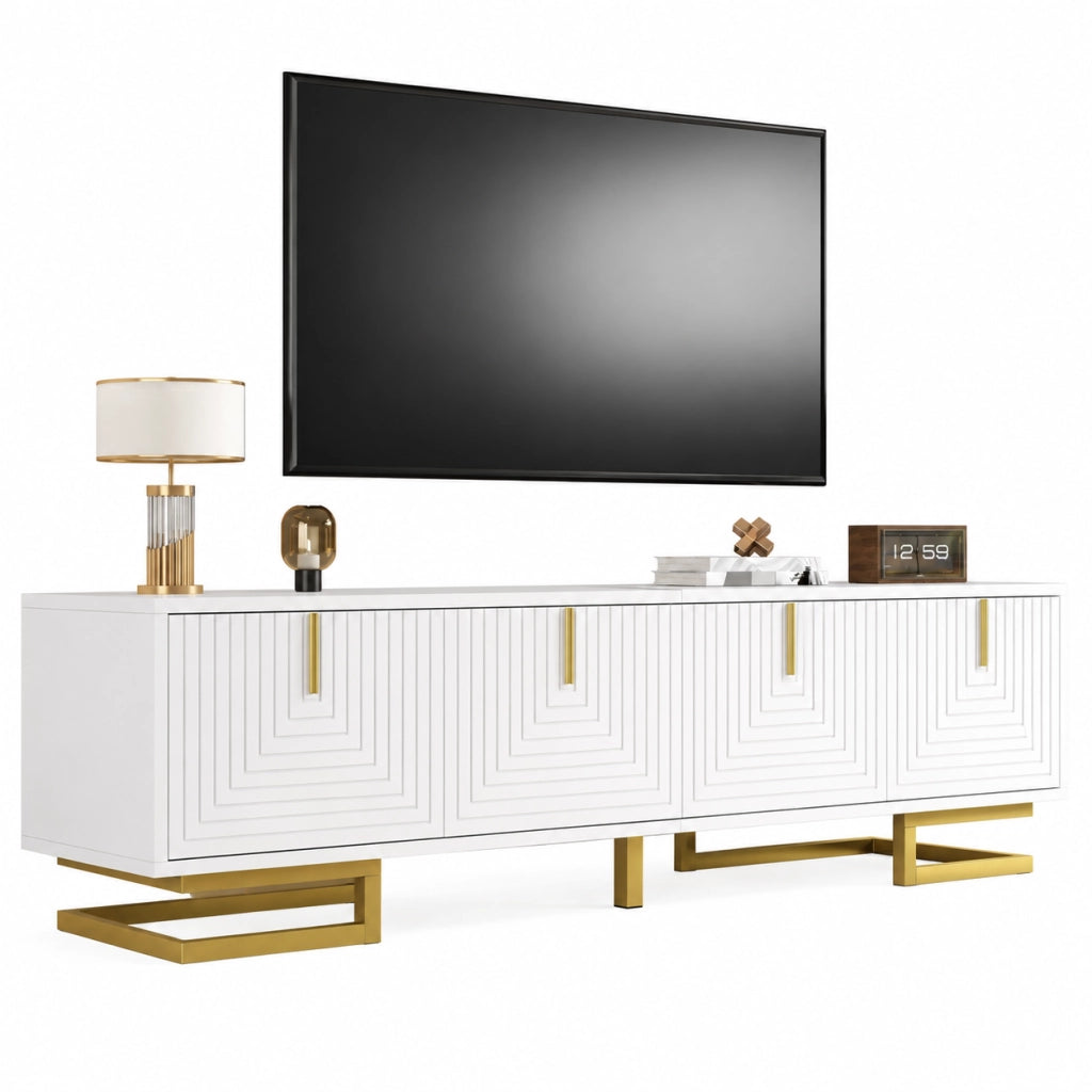 Mobile TV 160x38x44.5 cm; ante strutturate con ampio spazio; truciolare; bianco