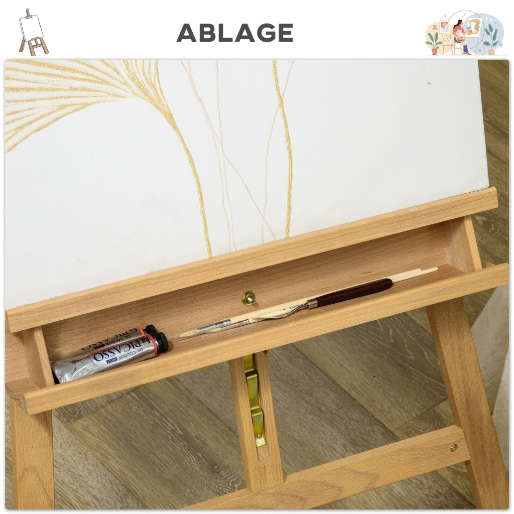 Cavalletto da Pittura Regolabile in Altezza e Pieghevole ¨C Minimal ¨C Legno di Faggio 65x110x180-235 cm