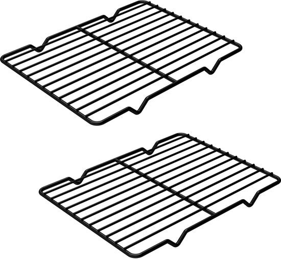 Set di due griglie metalliche per raffreddamento, griglia rettangolare in acciaio inossidabile per cottura, 7,8 x 10,2 pollici, griglia per la frittura in forno resistente al calore, teglia da imballaggio (nero)