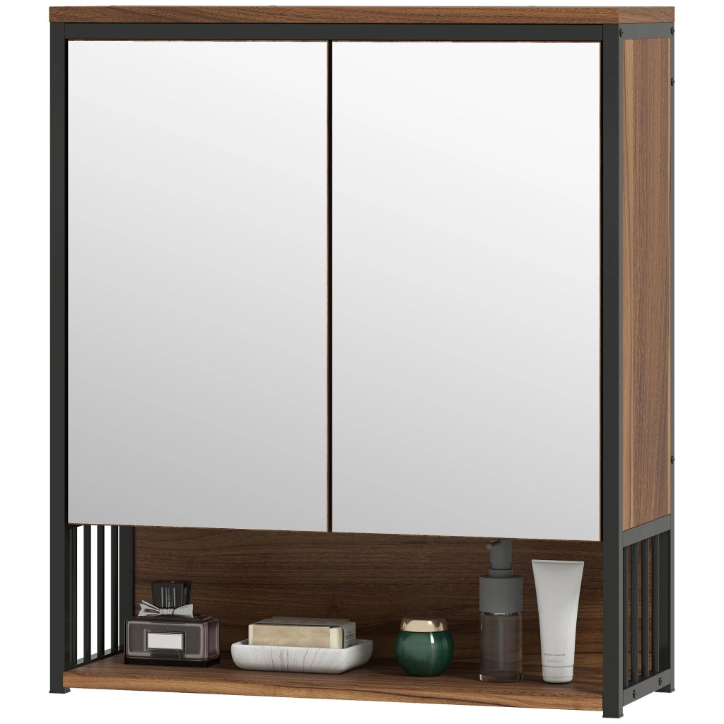 Armadietto Specchio Sospeso per Bagno ¨C zephmum ¨C Marrone 60x30x