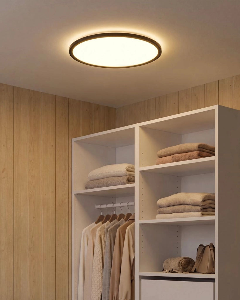 Lampada da soffitto a LED, nera, in materiale sintetico, pannello luminoso a LED rotondo, lampada da incasso a soffitto con telecomando