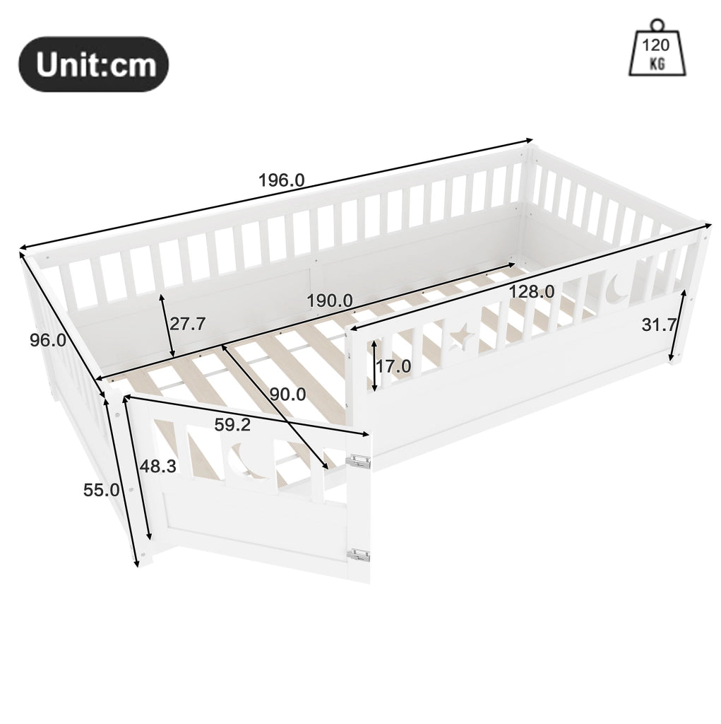 Letto singolo per bambini 90x190 cm con sponde, bianco