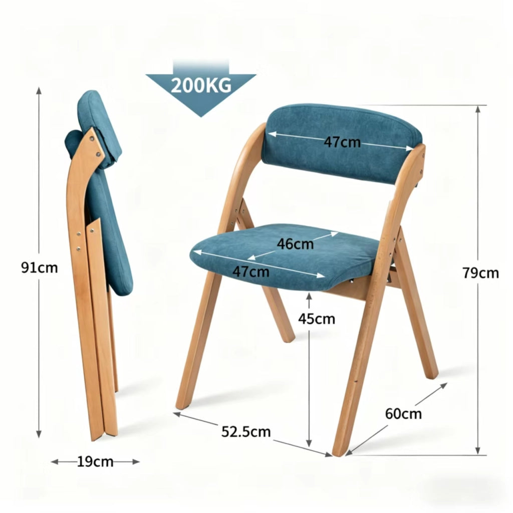 Set di 2 sedie pieghevoli imbottite in legno di faggio, colore blu, con rivestimento sfoderabile