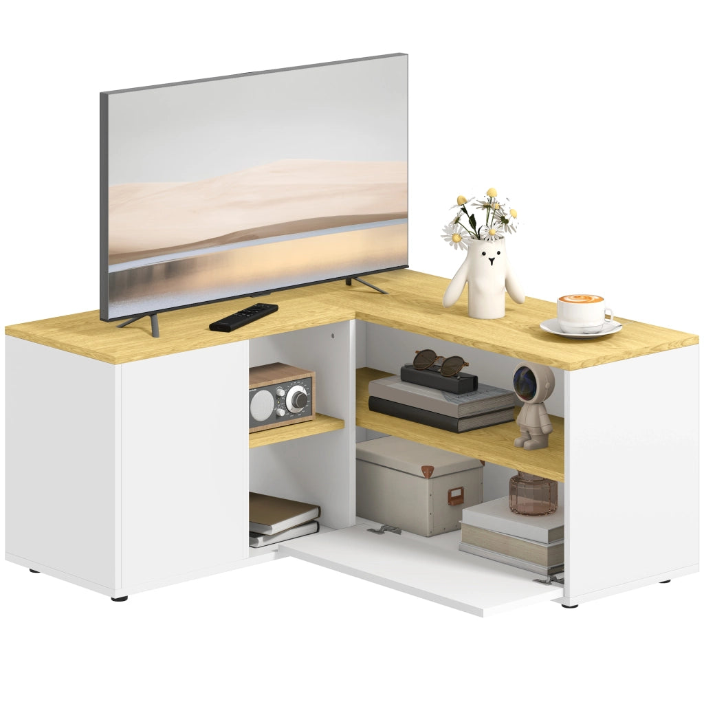 Mobile TV a L per TV da 40" con 3 Ripiani Aperti e 2 Armadietti, in Truciolato, 90x90x45 cm