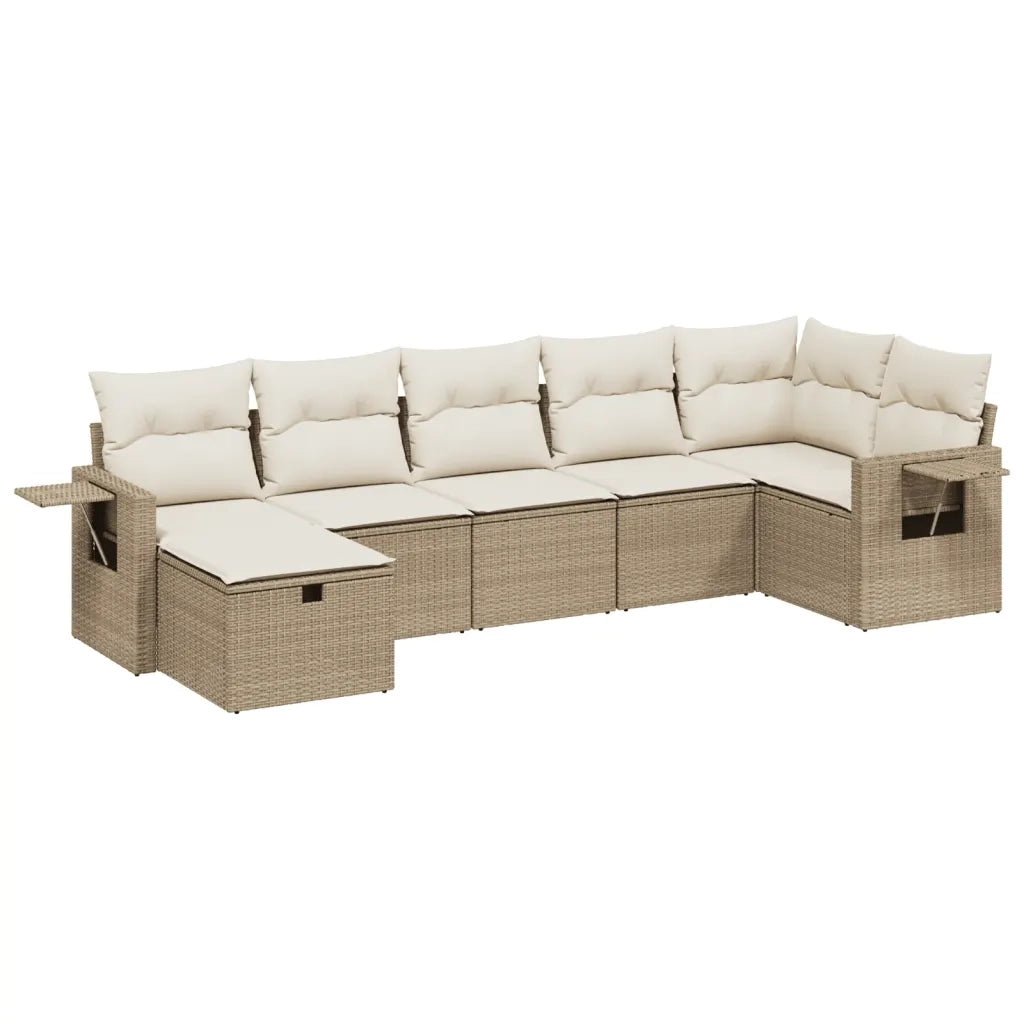 Set Divani da Giardino 7 pz con Cuscini Beige in Polyrattan