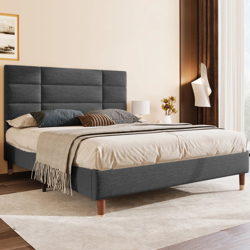 Letto matrimoniale 140x200 cm grigio con materasso H3 e rete a doghe