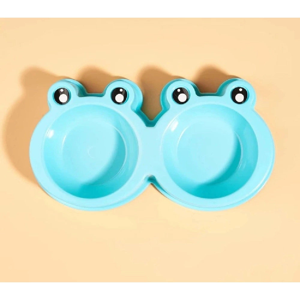 Trade Shop - Ciotola Con Design Rana Per Cane Gatto Animale Domestico Doppio Per Cibo Acqua -