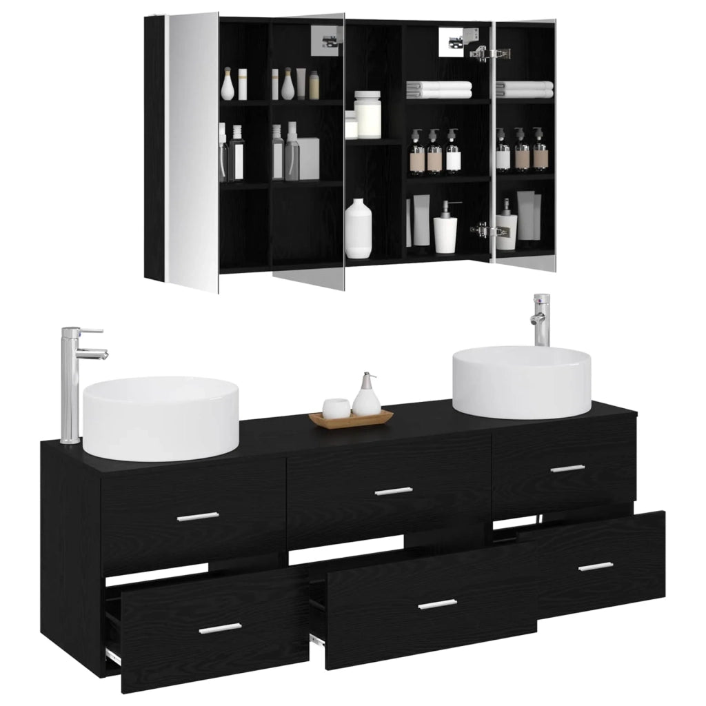 Set di mobili per il bagno 4 pcs Rovere Nero 3407064