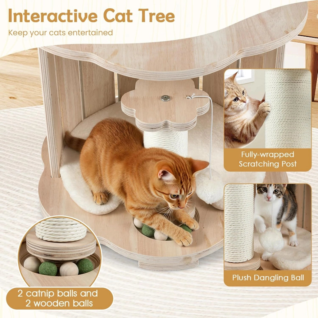 Albero tiragraffi 73 cm con tronco spesso 14 cm, capsula stanza, grotta, colonna tiragraffi, giocattolo e palla da appendere, albero per gatti e gatti