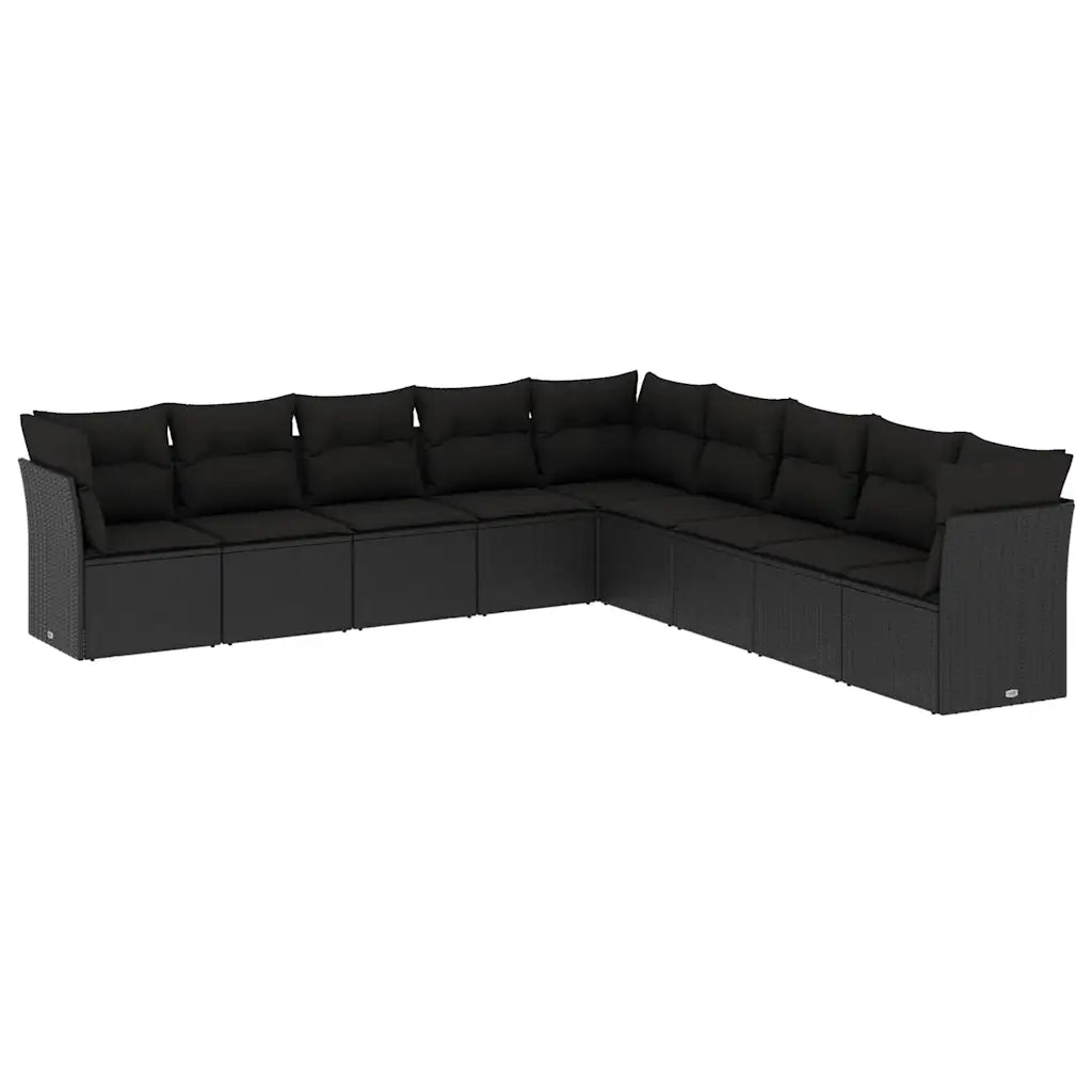 Set Divani da Giardino 9 pz con Cuscini Nero in Polyrattan 3217775