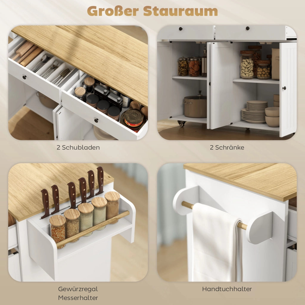 Isola cucina mobile con cassetti e ante ¨C zephmum ¨C Bianco MDF 120x60x90