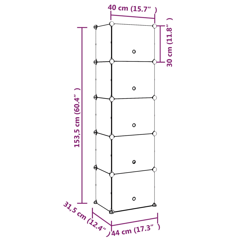 Scarpiera Trasparente-Scaffale per scarpe 44x31,5x153,5 cm in PP