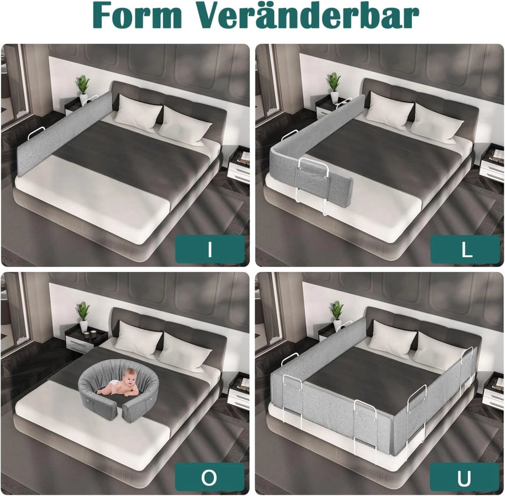 Griglia di protezione per letto, 180 cm, 40 – 60 cm, 5 fori regolabili in altezza, paracolpi flessibile