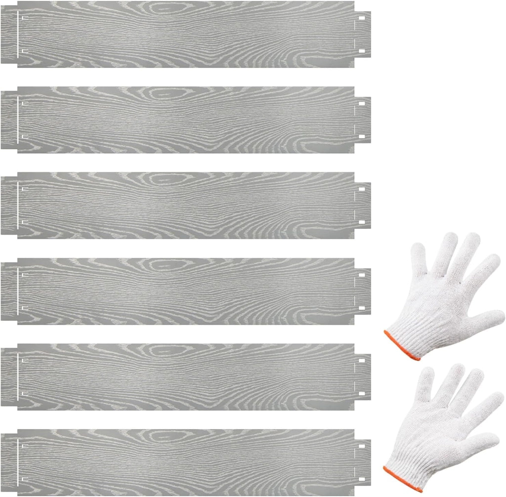 Bordatura da Giardino 6 M, Set di 6 Bordi per Aiola 110 x 20 cm in Metallo Zincato con un Paio di Guanti, Recinzione Flessibile e Forma Regolabile